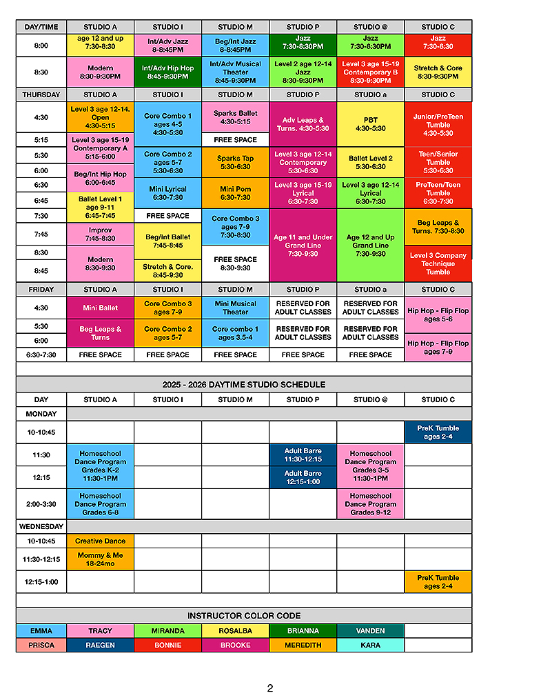 2025-2026 DANCE SCHEDULE